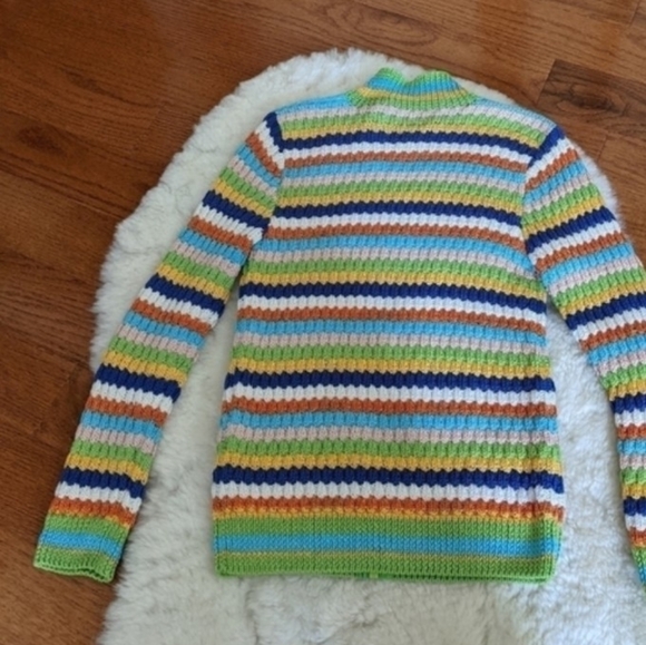 Vintage women's xs handmade knit multi colored striped zippered cardigan sweater - Picture 2 of 5